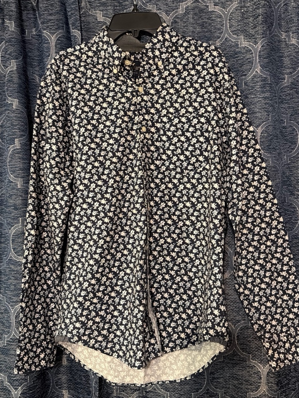 American Eagle Outfitters Navy Button-Down with White Floral Print